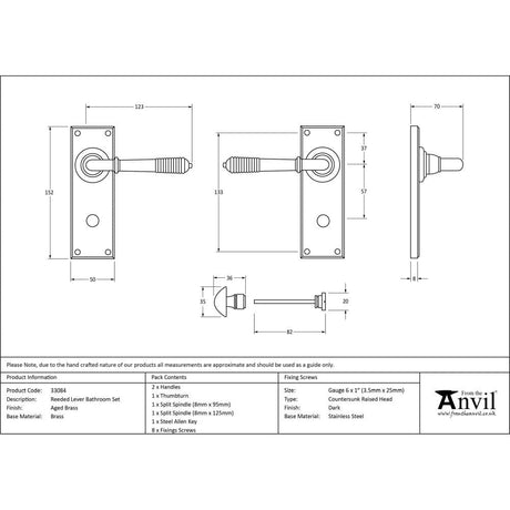 From The Anvil Door Furniture Aged Brass / Bathroom Lock Handles From The Anvil - Aged Brass Reeded Lever Bathroom Set