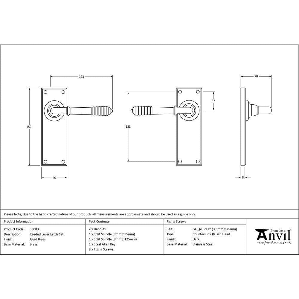 From The Anvil Door Furniture Aged Brass / Latch Handles From The Anvil - Aged Brass Reeded Lever Latch Set
