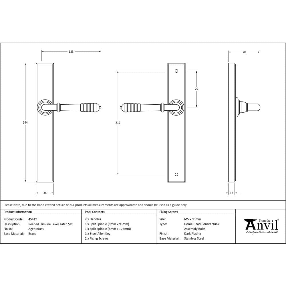 From The Anvil Door Furniture Aged Brass / Multi Point Latch Set From The Anvil - Aged Brass Reeded Slimline Lever Espag. Latch Set