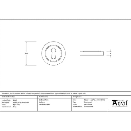 From The Anvil Door Furniture Aged Brass / Mortice Key Profile Escutcheons From The Anvil - Aged Brass Round Escutcheon (Plain)