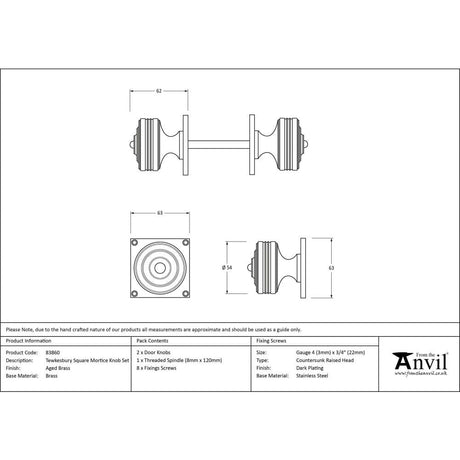 From The Anvil Door Furniture Aged Brass / Mortice Knobs From The Anvil - Aged Brass Tewkesbury Square Mortice Knob Set