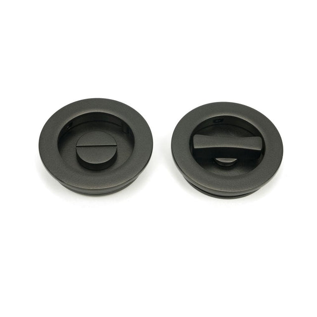 From The Anvil Door Furniture Aged Bronze / Round Flush Pull (Privacy) / Round From The Anvil - Aged Bronze 60mm Plain Round Pull - Privacy Set