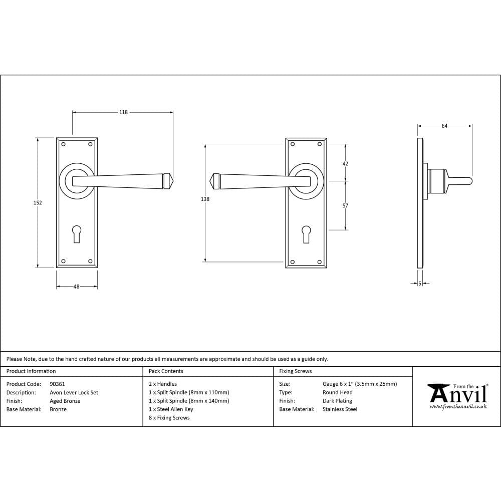 From The Anvil Door Furniture Aged Bronze / Std. Lock Handles From The Anvil - Aged Bronze Avon Lever Lock Set