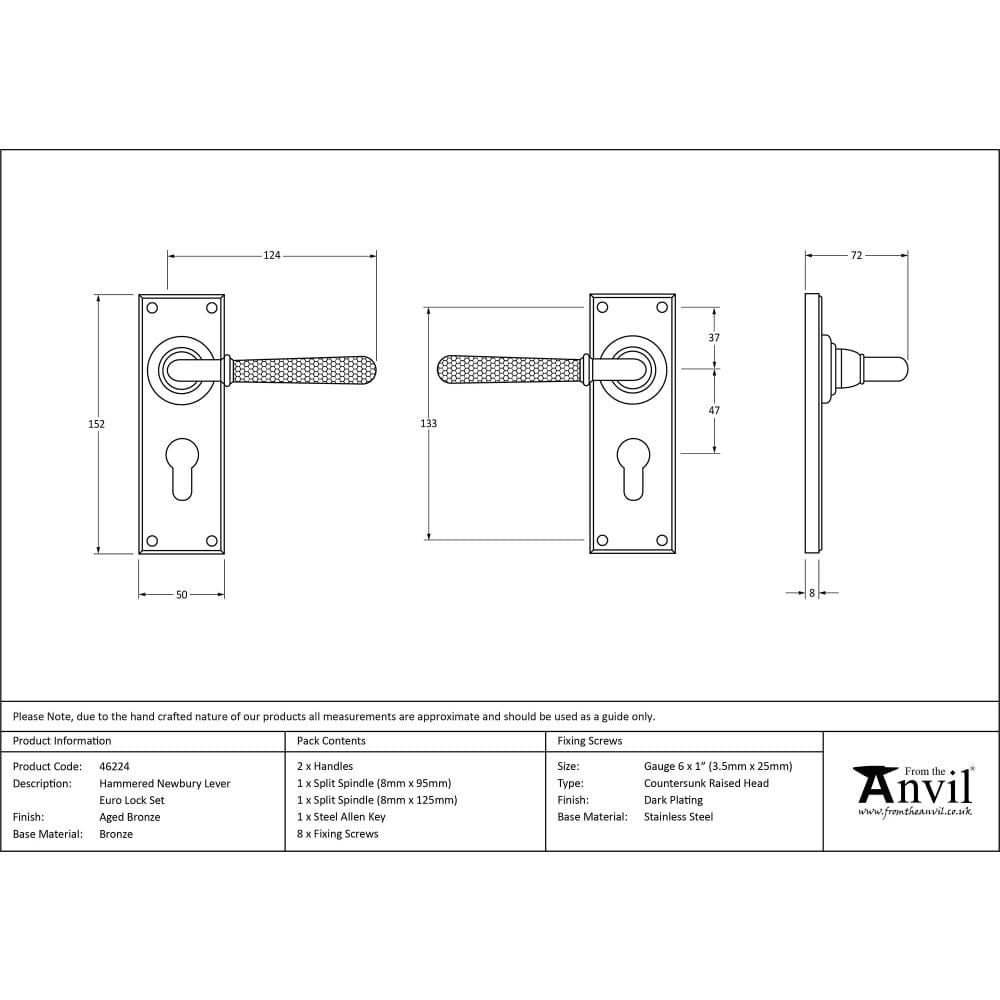From The Anvil Door Furniture Aged Bronze / Euro Profile Lock Handles From The Anvil - Aged Bronze Hammered Newbury Lever Euro Lock Set