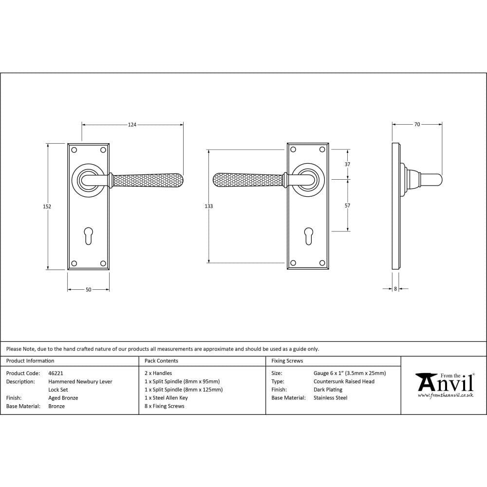 From The Anvil Door Furniture Aged Bronze / Std. Lock Handles From The Anvil - Aged Bronze Hammered Newbury Lever Lock Set