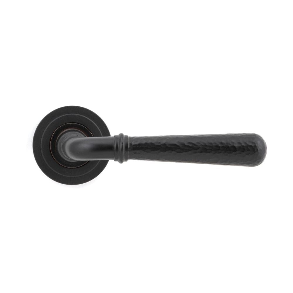 From The Anvil Door Furniture Aged Bronze / Round Rose From The Anvil - Aged Bronze Hammered Newbury Lever on Rose Set (Art Deco)