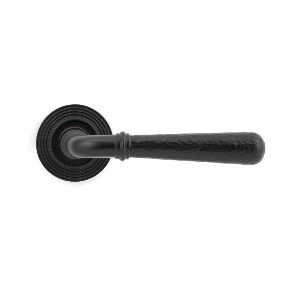 From The Anvil Door Furniture Aged Bronze / Round Rose From The Anvil - Aged Bronze Hammered Newbury Lever on Rose Set (Beehive)