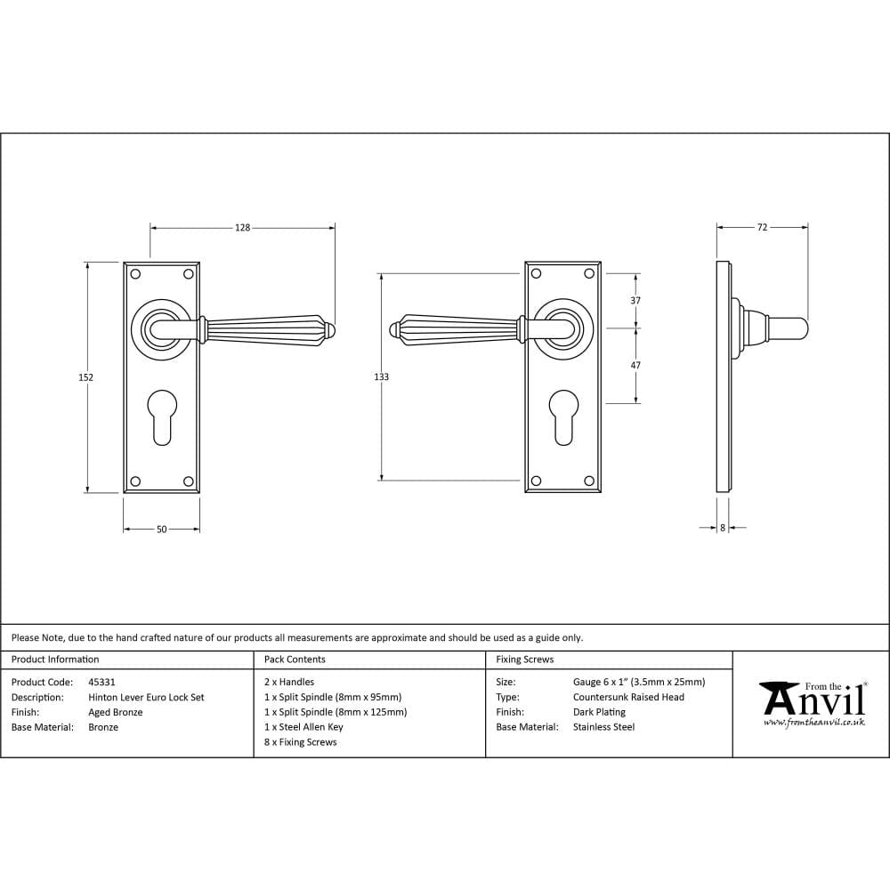 From The Anvil Door Furniture Aged Bronze / Euro Profile Lock Handles From The Anvil - Aged Bronze Hinton Lever Euro Lock Set