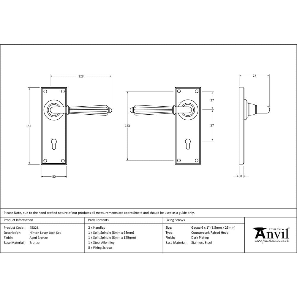 From The Anvil Door Furniture Aged Bronze / Std. Lock Handles From The Anvil - Aged Bronze Hinton Lever Lock Set