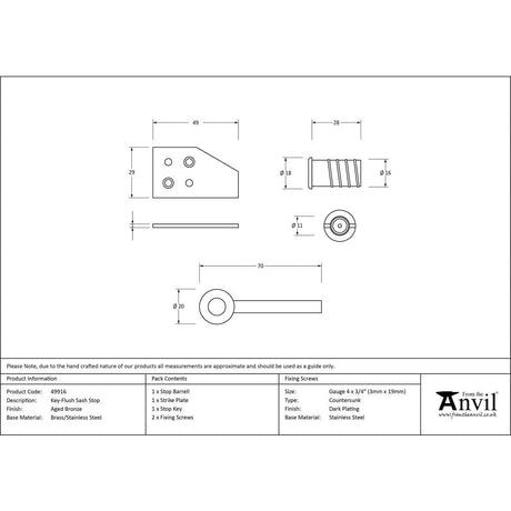 From The Anvil Window Furniture Aged Bronze / Locking Sash Stops From The Anvil - Aged Bronze Key-Flush Sash Stop