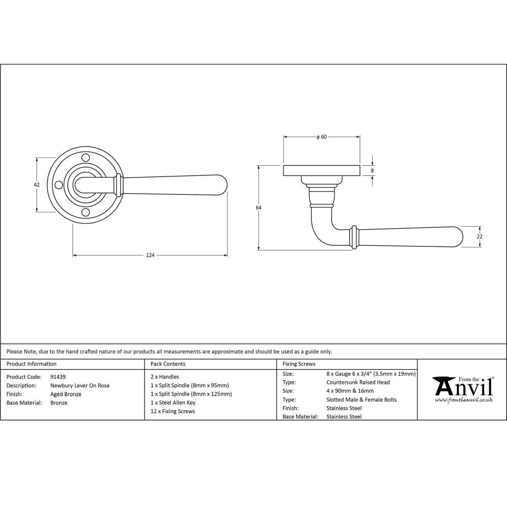 From The Anvil Door Furniture Aged Bronze / Round Rose From The Anvil - Aged Bronze Newbury Lever on Rose Set