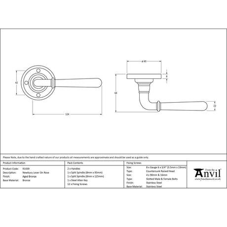 From The Anvil Door Furniture Aged Bronze / Round Rose From The Anvil - Aged Bronze Newbury Lever on Rose Set