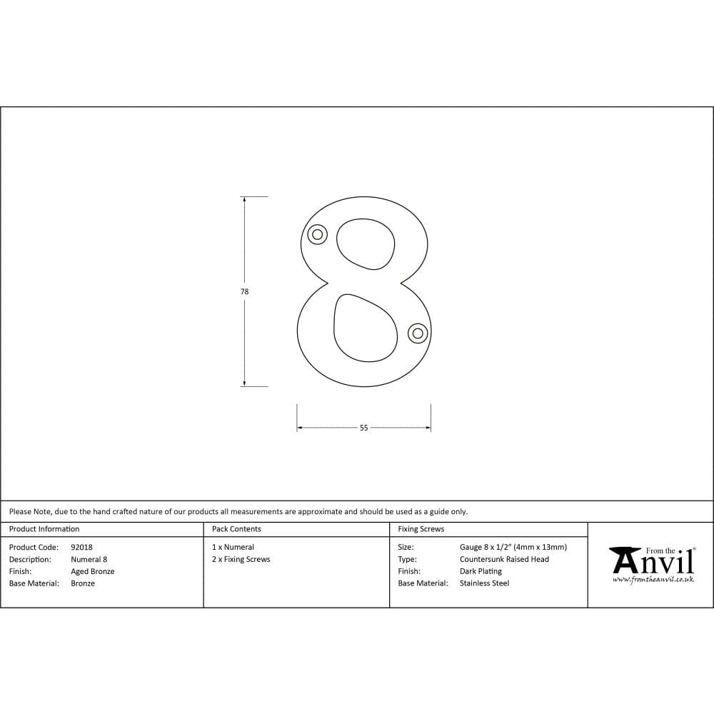 From The Anvil Door Furniture Aged Bronze / Numerals / 8 From The Anvil - Aged Bronze Numeral 8