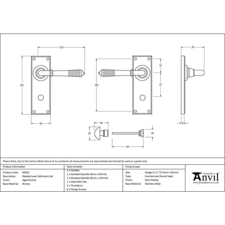 From The Anvil Door Furniture Aged Bronze / Bathroom Lock Handles From The Anvil - Aged Bronze Reeded Lever Bathroom Set