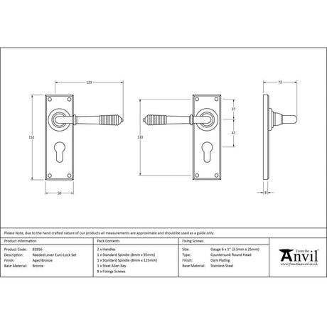 From The Anvil Door Furniture Aged Bronze / Euro Profile Lock Handles From The Anvil - Aged Bronze Reeded Lever Euro Lock Set