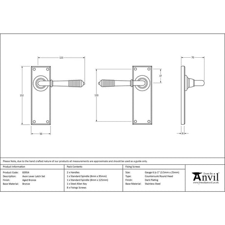 From The Anvil Door Furniture Aged Bronze / Latch Handles From The Anvil - Aged Bronze Reeded Lever Latch Set