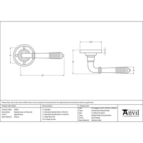 From The Anvil Door Furniture Aged Bronze / Round Rose From The Anvil - Aged Bronze Reeded Lever on Rose Set