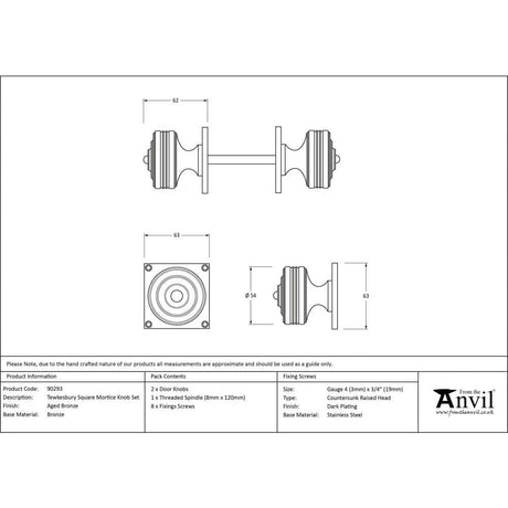 From The Anvil Door Furniture Aged Bronze / Mortice Knobs From The Anvil - Aged Bronze Tewkesbury Square Mortice Knob Set