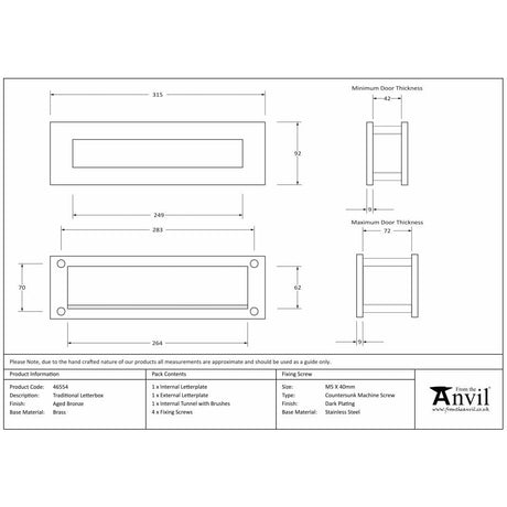 From The Anvil Door Furniture Aged Bronze / Sleeved Letterbox / 315 x 92mm From The Anvil - Aged Bronze Traditional Letterbox