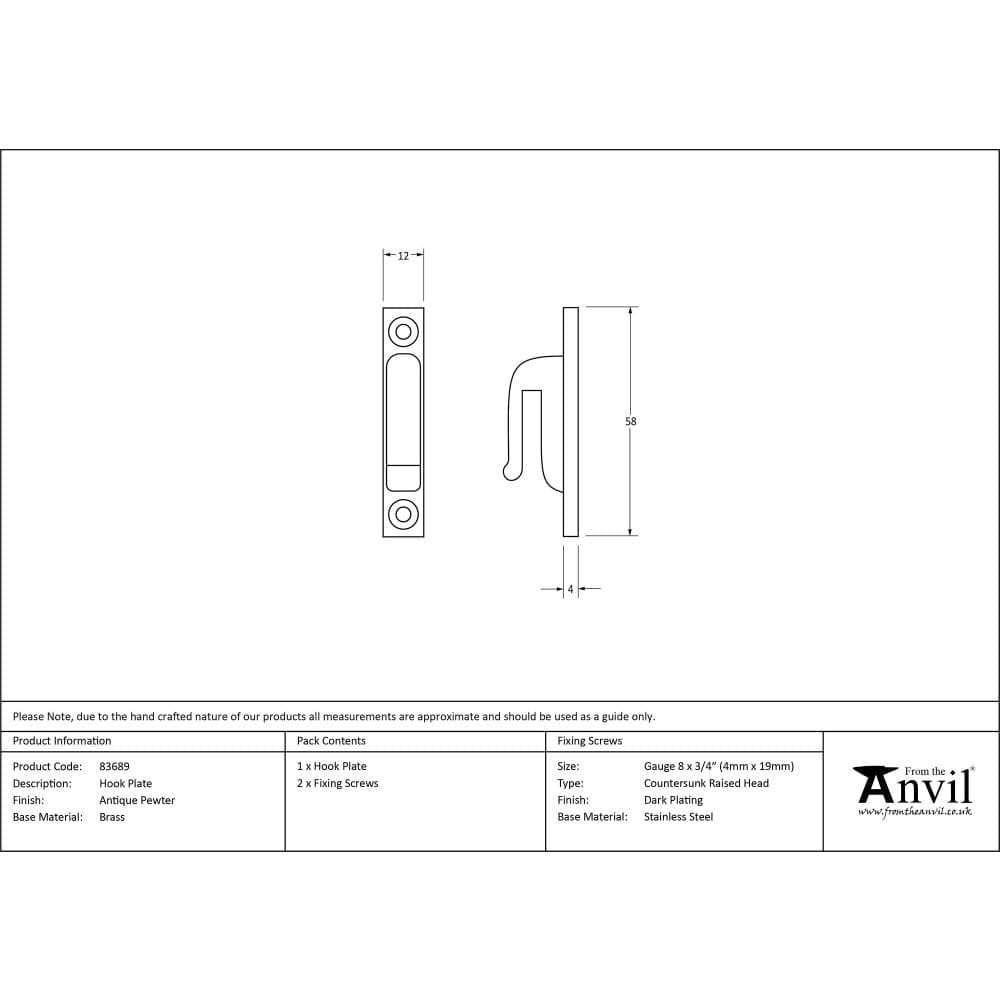 From The Anvil Accessories Antique Pewter / Hook Plate From The Anvil - Antique Pewter Hook Plate