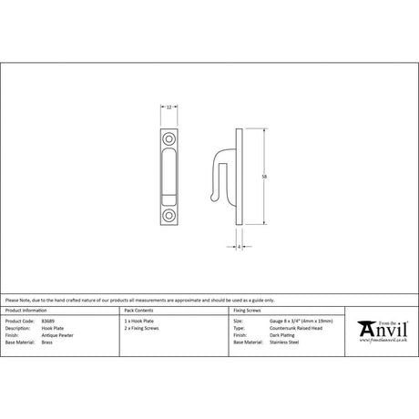 From The Anvil Accessories Antique Pewter / Hook Plate From The Anvil - Antique Pewter Hook Plate