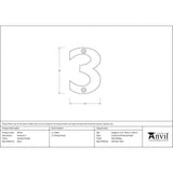 From The Anvil Door Furniture Antique Pewter / Numerals / 3 From The Anvil - Antique Pewter Numeral 3