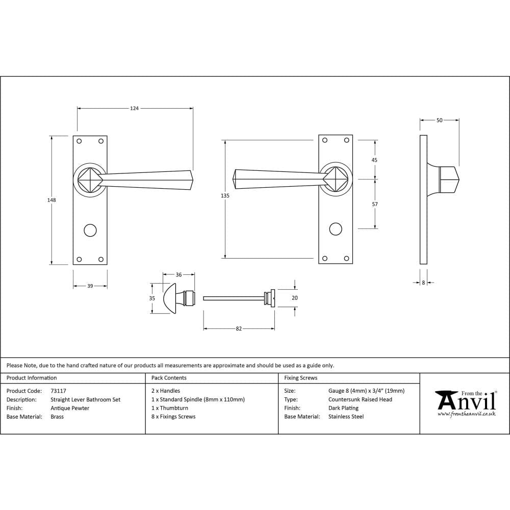 From The Anvil Door Furniture Antique Pewter / Bathroom Lock Handles From The Anvil - Antique Pewter Straight Lever Bathroom Set