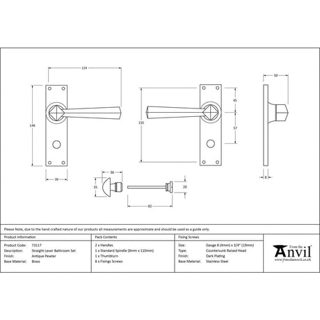 From The Anvil Door Furniture Antique Pewter / Bathroom Lock Handles From The Anvil - Antique Pewter Straight Lever Bathroom Set