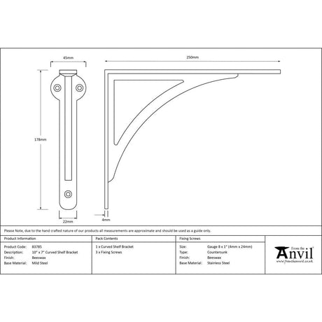 From The Anvil Accessories Beeswax / Shelf Brackets / 10 x 7" From The Anvil - Beeswax 10'' x 7'' Curved Shelf Bracket
