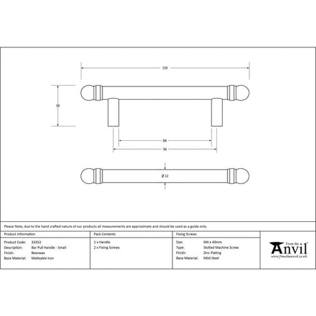 From The Anvil Cabinet Hardware Beeswax / Cabinet Pull Handles From The Anvil - Beeswax 156mm Bar Pull Handle