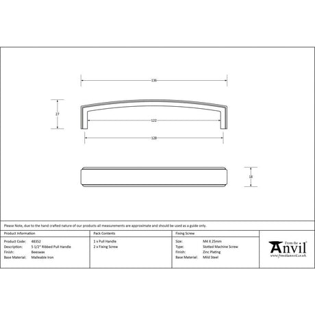From The Anvil Cabinet Hardware Beeswax / Cabinet Pull Handles From The Anvil - Beeswax 5 1/2" Ribbed Pull Handle