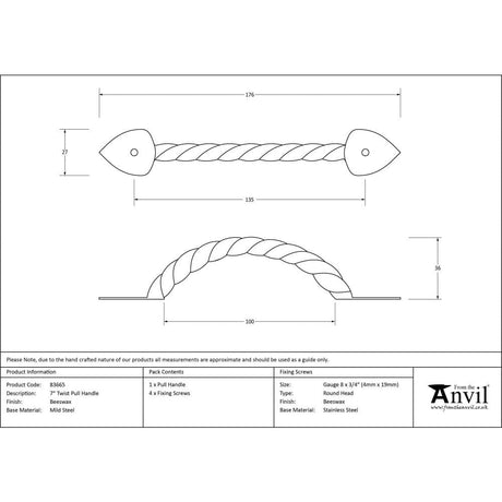 From The Anvil Cabinet Hardware Beeswax / Cabinet Pull Handles From The Anvil - Beeswax 7" Twist Pull Handle