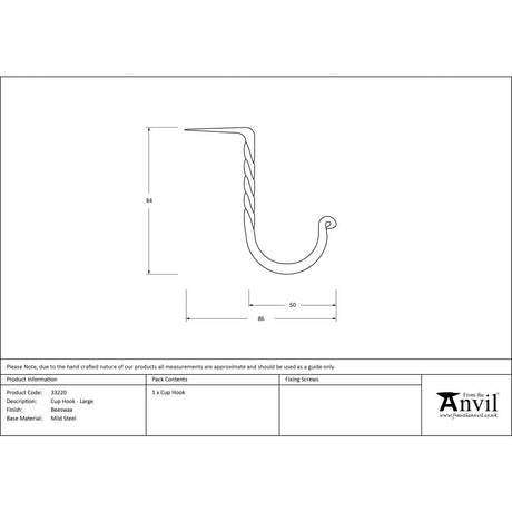 From The Anvil Accessories Beeswax / Cup Hooks From The Anvil - Beeswax Cup Hook - Large