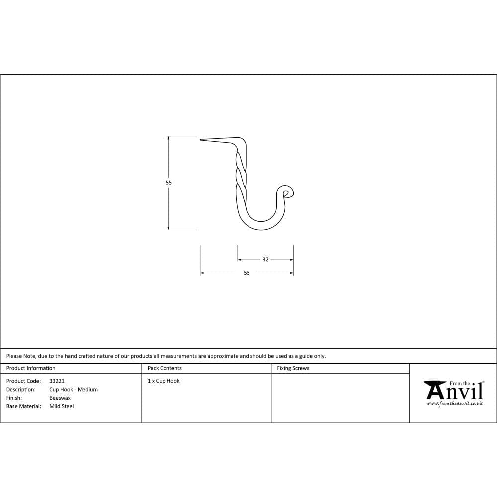 From The Anvil Accessories Beeswax / Cup Hooks From The Anvil - Beeswax Cup Hook - Medium