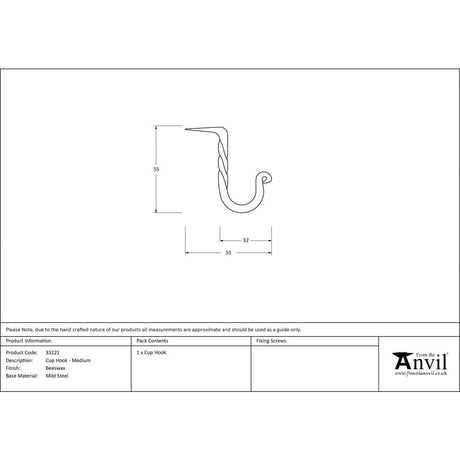 From The Anvil Accessories Beeswax / Cup Hooks From The Anvil - Beeswax Cup Hook - Medium