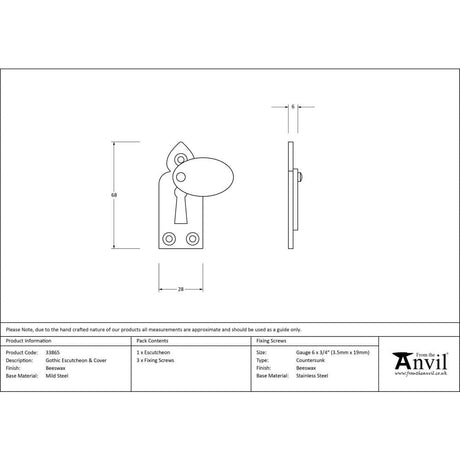 From The Anvil Door Furniture Beeswax / Mortice Key Profile Escutcheons From The Anvil - Beeswax Gothic Escutcheon & Cover
