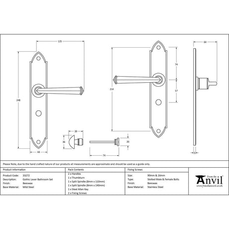 From The Anvil Door Furniture Beeswax / Bathroom Lock Handles From The Anvil - Beeswax Gothic Lever Bathroom Set
