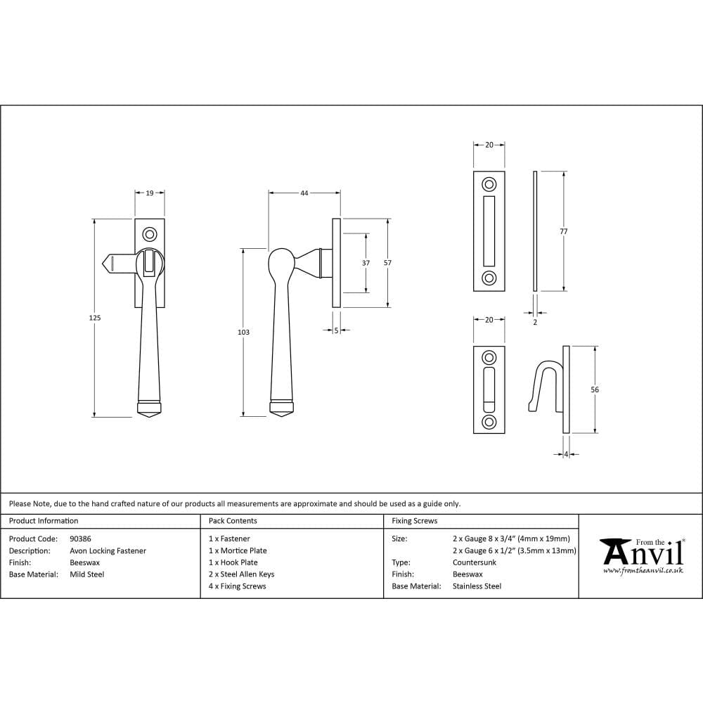 From The Anvil Window Furniture Beeswax / Yes / Mortice & Hook Place From The Anvil - Beeswax Locking Avon Fastener