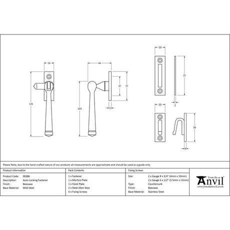 From The Anvil Window Furniture Beeswax / Yes / Mortice & Hook Place From The Anvil - Beeswax Locking Avon Fastener