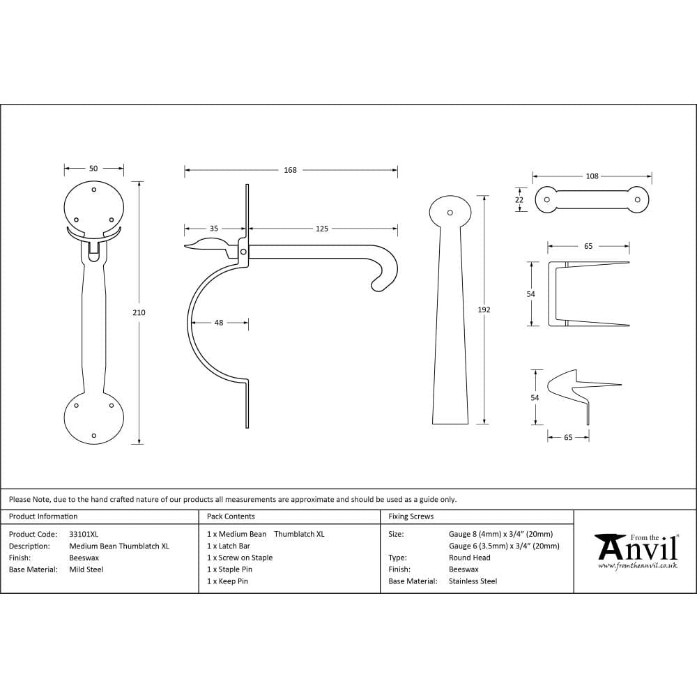From The Anvil Door Furniture Beeswax / Thumb Latch From The Anvil - Beeswax Medium Bean Thumblatch - XL