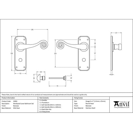 From The Anvil Door Furniture Beeswax / Bathroom Lock Handles From The Anvil - Beeswax Monkeytail Lever Bathroom Set