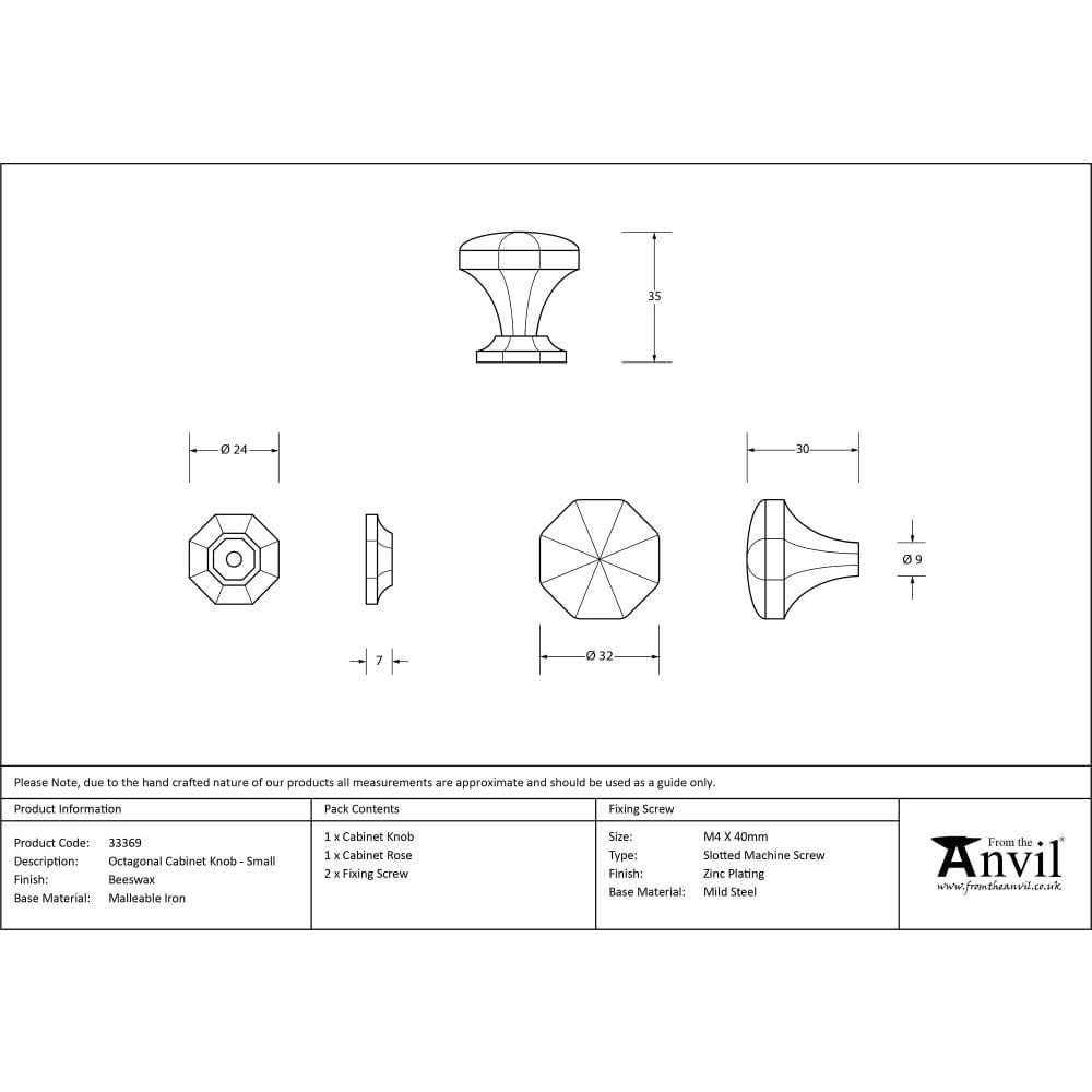 From The Anvil Cabinet Hardware Beeswax / Cabinet Knobs / Small From The Anvil - Beeswax Octagonal Cabinet Knob - Small
