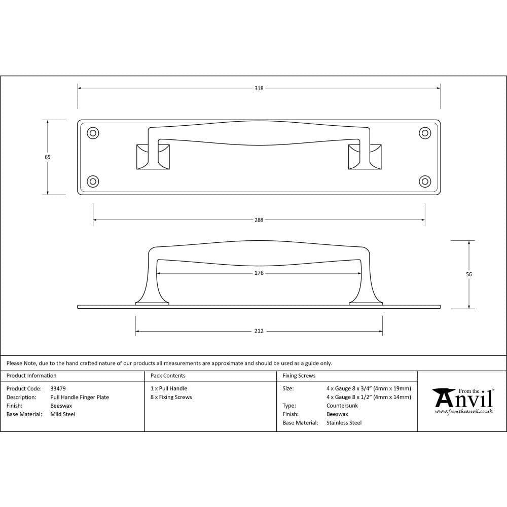 From The Anvil Door Furniture Beeswax / Pull Handle (Backplate) From The Anvil - Beeswax Pull Handle on Backplate