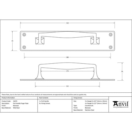 From The Anvil Door Furniture Beeswax / Pull Handle (Backplate) From The Anvil - Beeswax Pull Handle on Backplate
