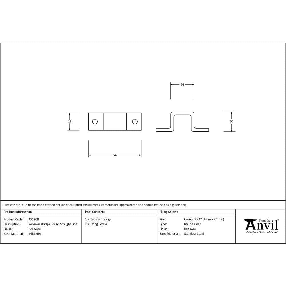 From The Anvil Accessories Beeswax / Spares & Accessories From The Anvil - Beeswax Receiver Bridge for 6" Straight Door Bolt