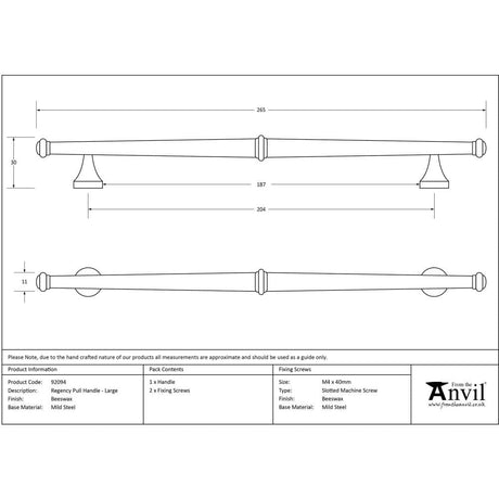 From The Anvil Cabinet Hardware Beeswax / Cabinet Pull Handles / Large From The Anvil - Beeswax Regency Pull Handle - Large