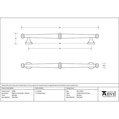 From The Anvil Cabinet Hardware Beeswax / Cabinet Pull Handles / Medium From The Anvil - Beeswax Regency Pull Handle - Medium