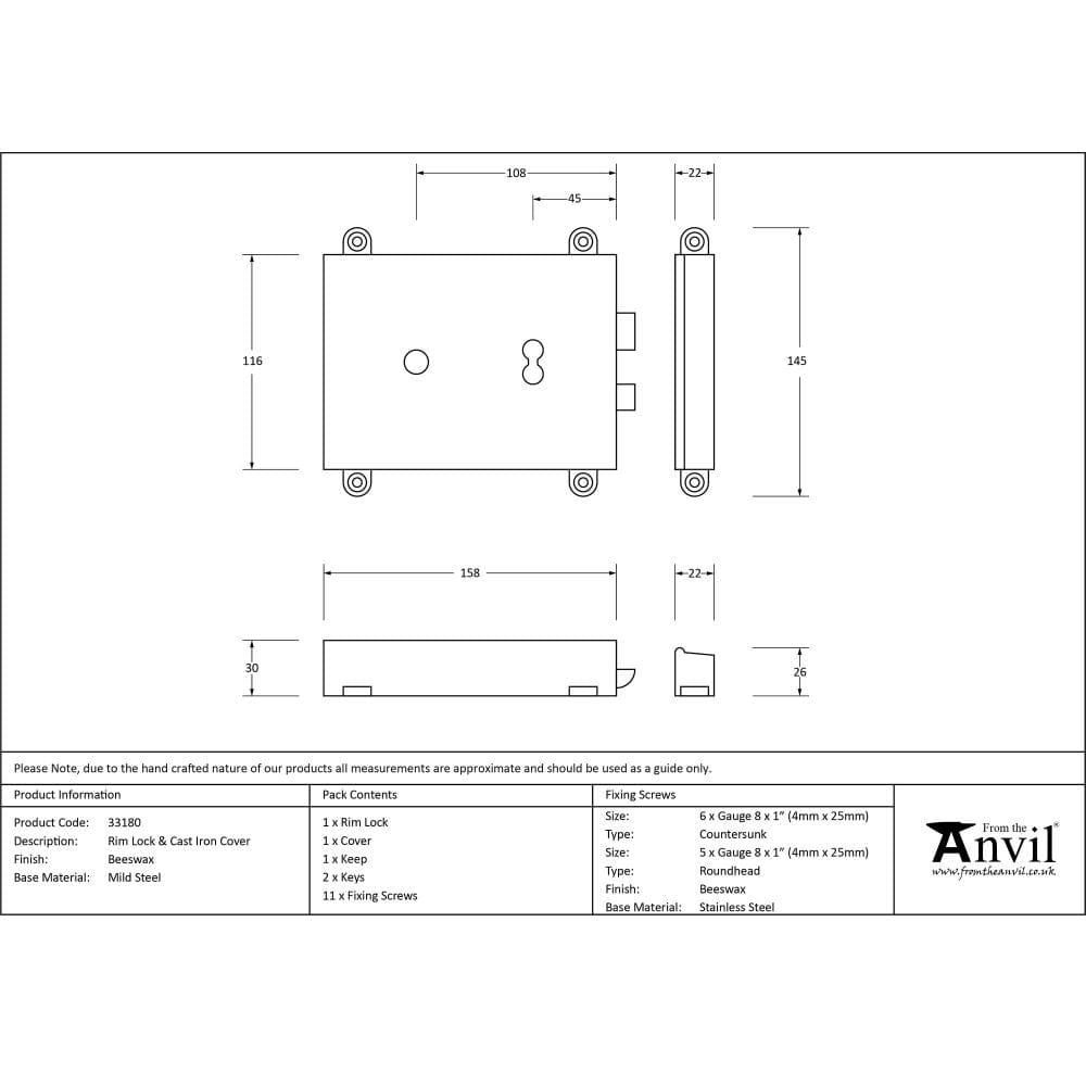 From The Anvil Locks & Latches Beeswax / Rim Locks From The Anvil - Beeswax Rim Lock & Cast Iron Cover