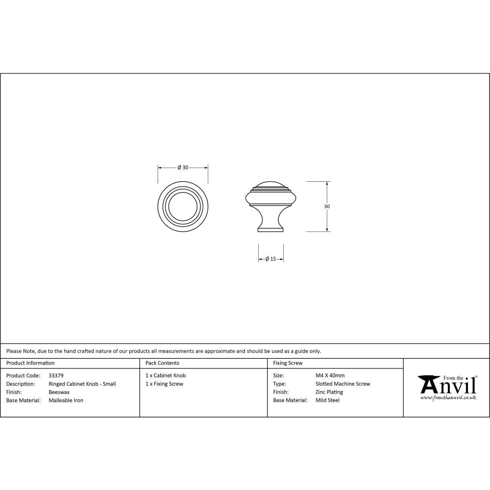 From The Anvil Cabinet Hardware Beeswax / Cabinet Knobs / Small From The Anvil - Beeswax Ringed Cabinet Knob - Small