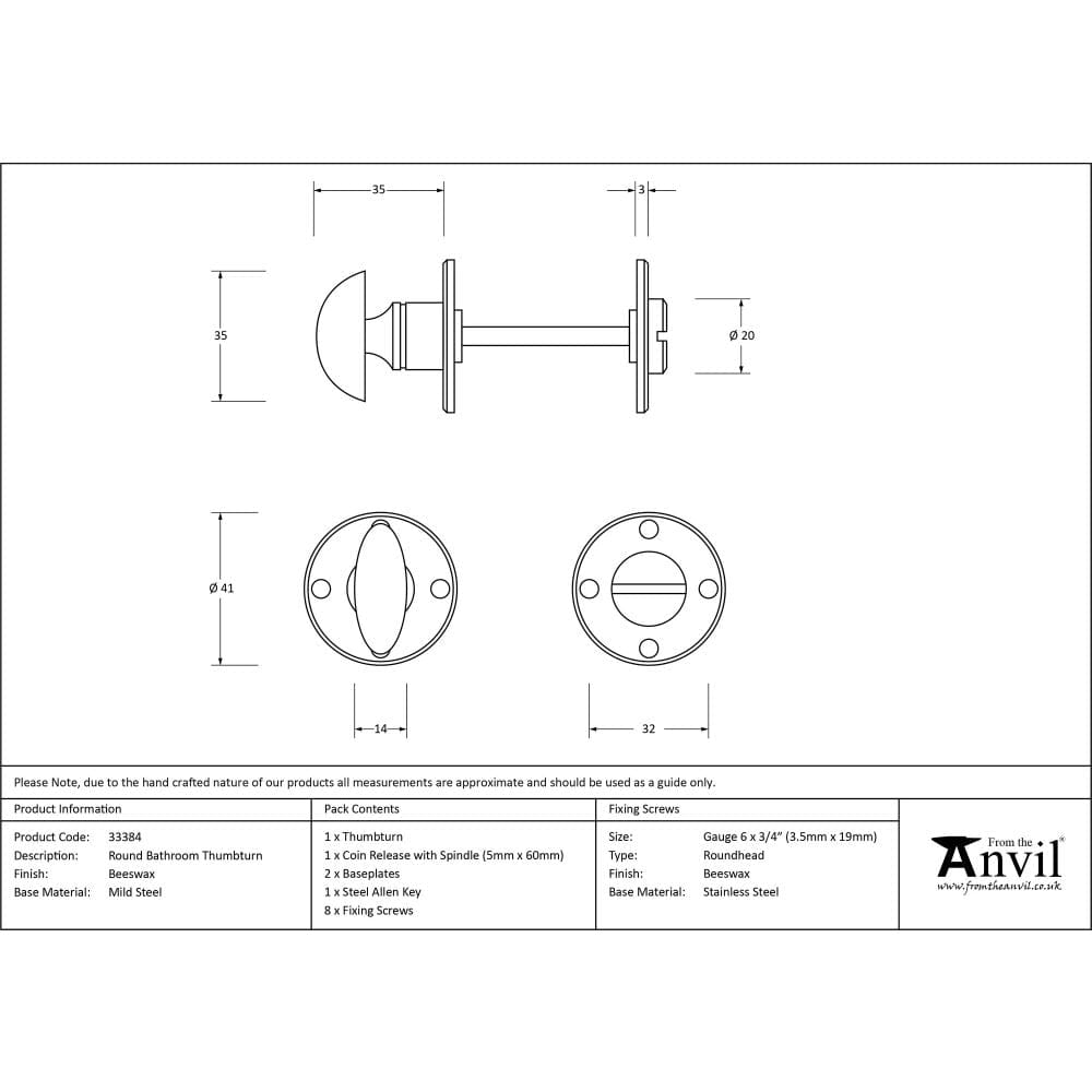 From The Anvil Door Furniture Beeswax / No From The Anvil - Beeswax Round Bathroom Thumbturn